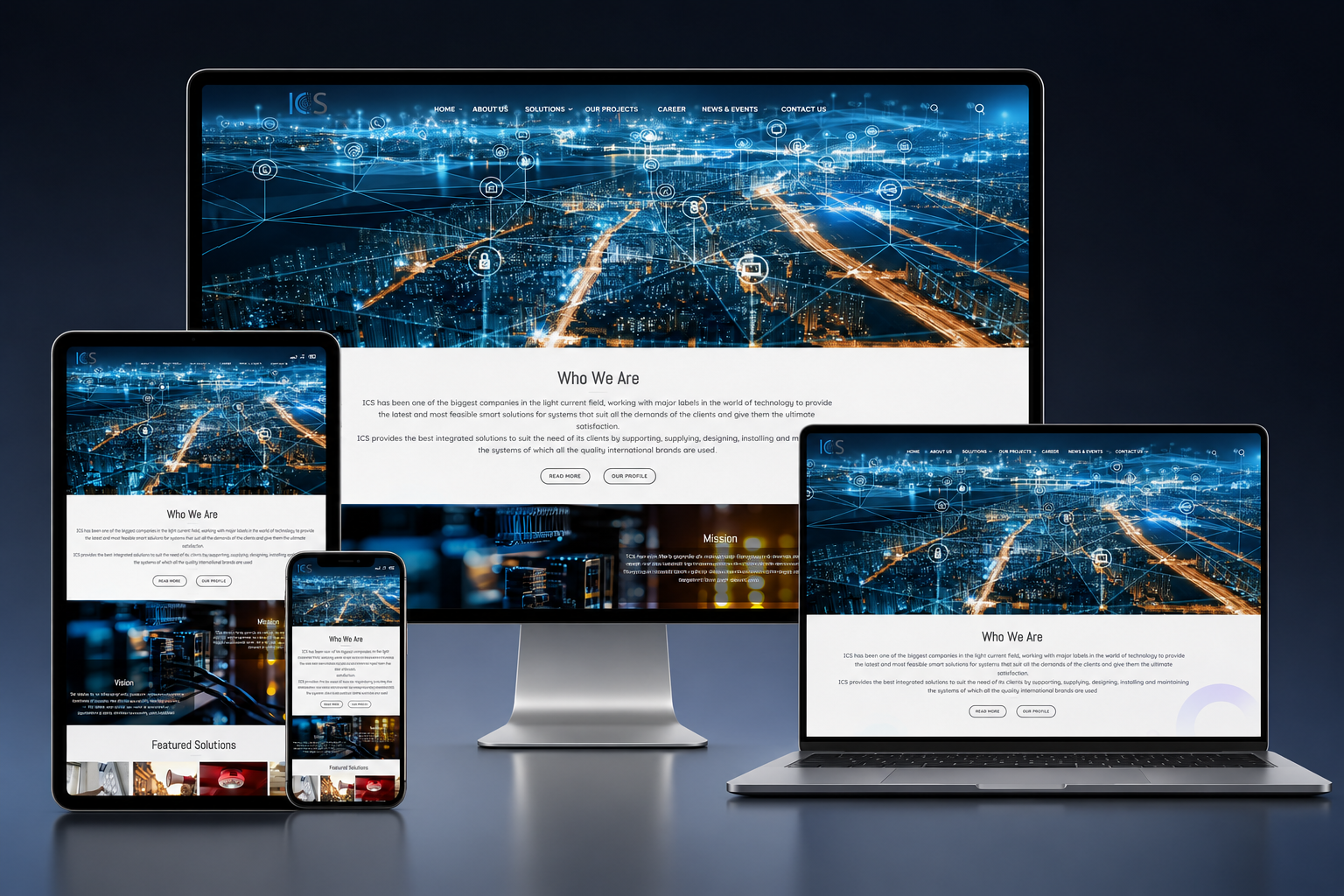 A modern corporate website designed and developed for ICS Egypt, presenting the company’s integrated technology solutions, applications, expertise, and industry partnerships through a clear and professional digital experience.
